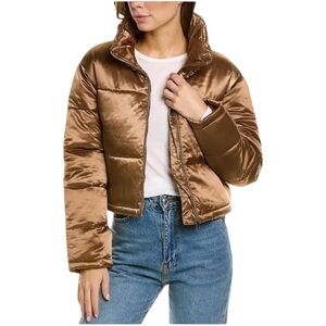 7 For All Mankind Bronze Satin Cropped Puffer Jacket Size XS NWT